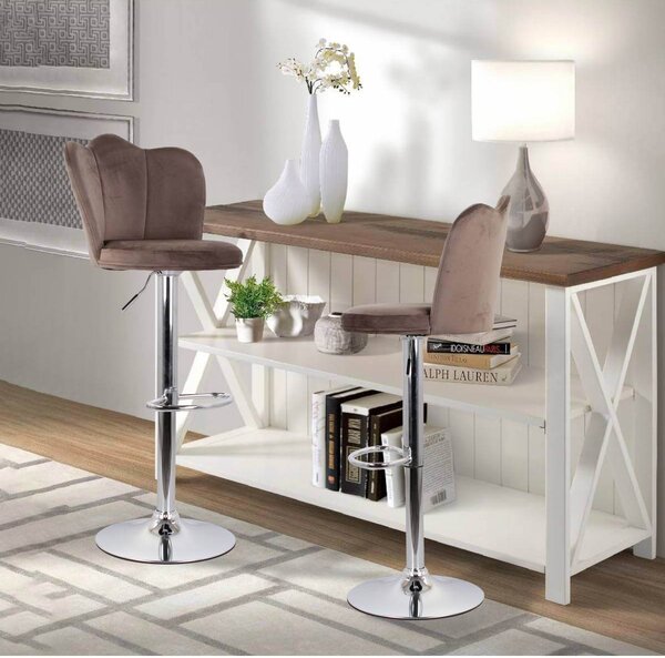 Set 2 Sgabelli 38x38x60/80 cm in Velluto Base Cromata Grigio