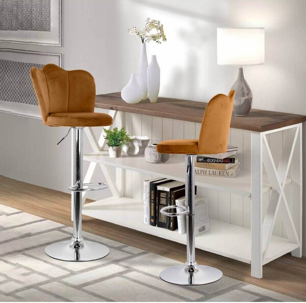 Set 2 Sgabelli 38x38x60/80 cm in Velluto Base Cromata Cammello