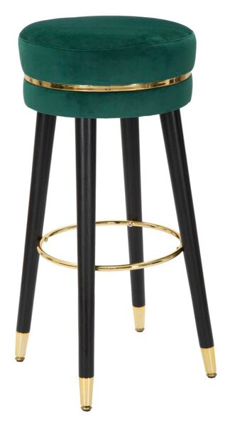 Sgabello Bar Paris Ø35x74 cm in Legno e Tessuto Vellutato Verde