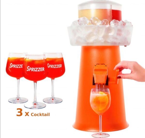 La Macchina per fare fare Gli SPRIZZ PI� 3 Bicchieri, f� 18-20 bicchieri a casa tua Dimensioni 30x40x h 42cm puoi Offrire cocktail senza lavorare Brevettato e 100% made in Italy colore Arancio