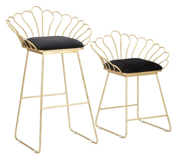 Sgabello Glam Flower Nero 57x52x94-56x48x72,50 cm in Ferro e Poliestere e Spugna Nero e Oro
