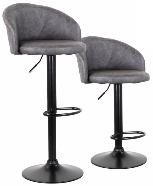 Set 2 Sgabelli 51x44x60/80 cm in Similpelle Base Nera Grigio