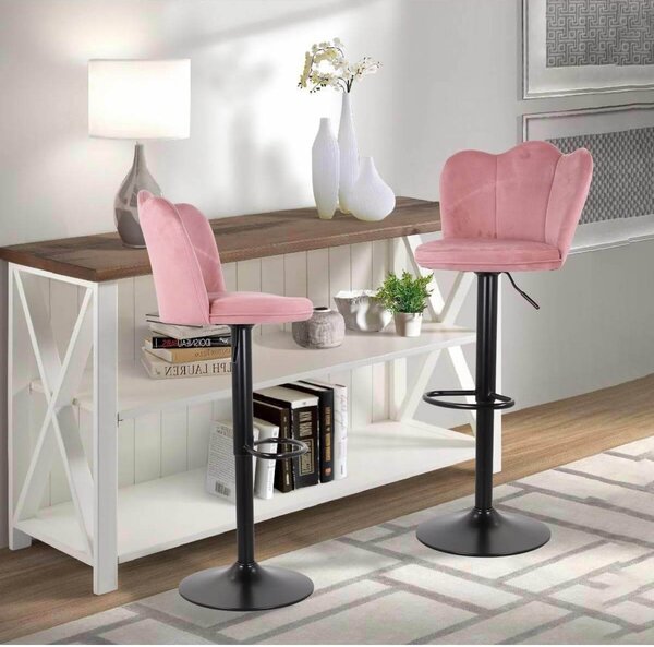 Set 2 Sgabelli 38x38x60/80 cm in Velluto Base Nera Cipria