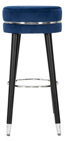 Sgabello Bar Paris Ø35x74 cm in Legno e Tessuto Vellutato Blu