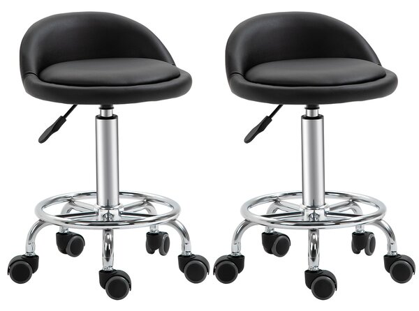 Set 2 Sgabelli Girevoli con Ruote 38x38x57-72 cm in Similpelle Nero