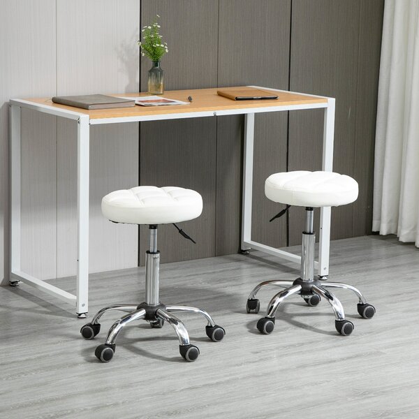 Set 2 Sgabelli Girevoli con Ruote Ø35.5x46-38 cm in Similpelle Bianco