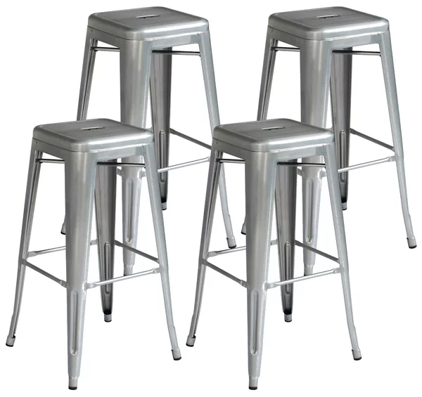 Set 4 Sgabelli Impilabili 44x44x77 cm in Lamiera Galvanizzata Silver