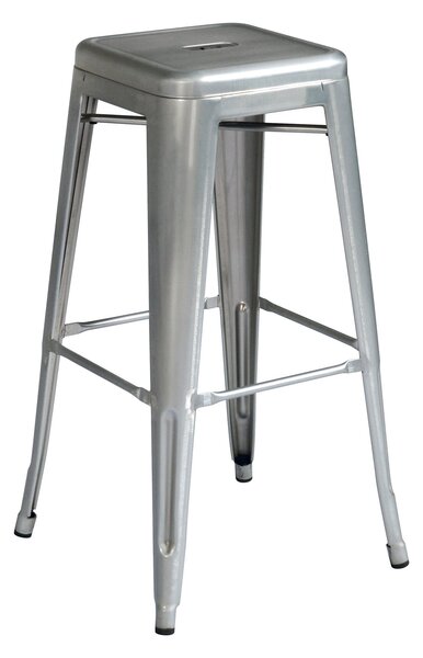 Set 4 Sgabelli Impilabili 44x44x77 cm in Lamiera Galvanizzata Silver