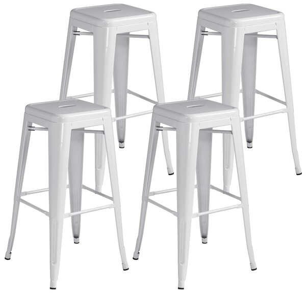 Set 4 Sgabelli Impilabili 44x44x77 cm in Lamiera Galvanizzata Avorio