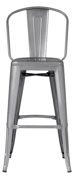 Sgabello Alto con Schienale 49x52x114 cm in Lamiera Galvanizzata Silver