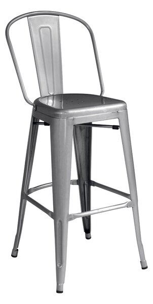Sgabello Alto con Schienale 49x52x114 cm in Lamiera Galvanizzata Silver