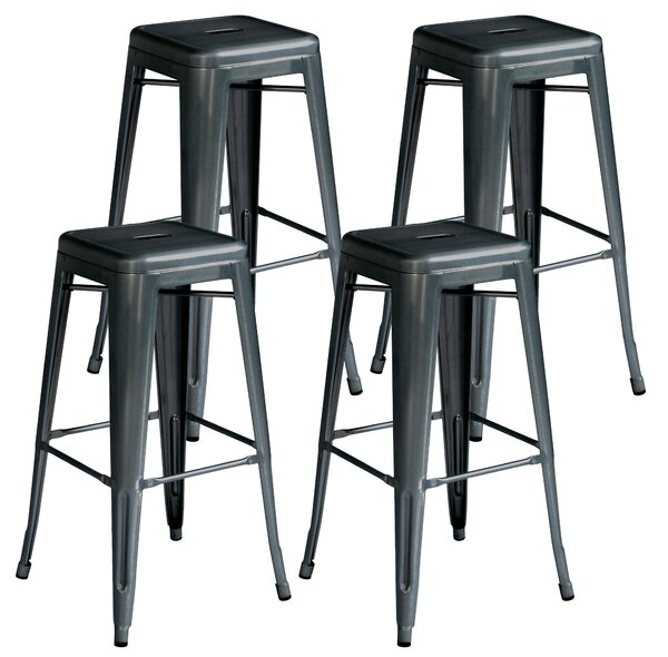 Set 4 Sgabelli Impilabili 44x44x77 cm in Lamiera Galvanizzata Piombo