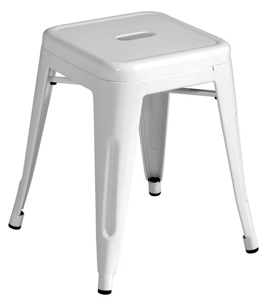 Set 4 Sgabelli Bassi Impilabili 39x39x46 cm in Lamiera Galvanizzata Avorio