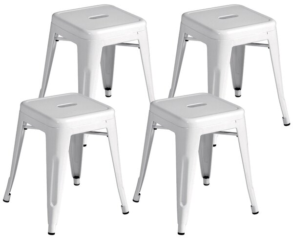 Set 4 Sgabelli Bassi Impilabili 39x39x46 cm in Lamiera Galvanizzata Avorio