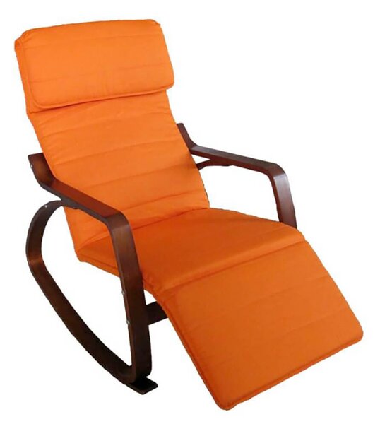 Sedia a Dondolo in Tessuto e Legno con Cuscino e Poggiapiedi 67x110/127xH95cm Arancione