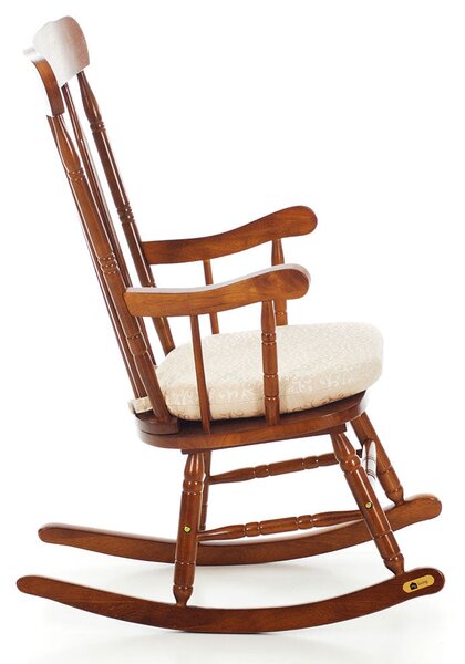 Sedia a Dondolo in Legno Massello con Cuscino Sam Beige