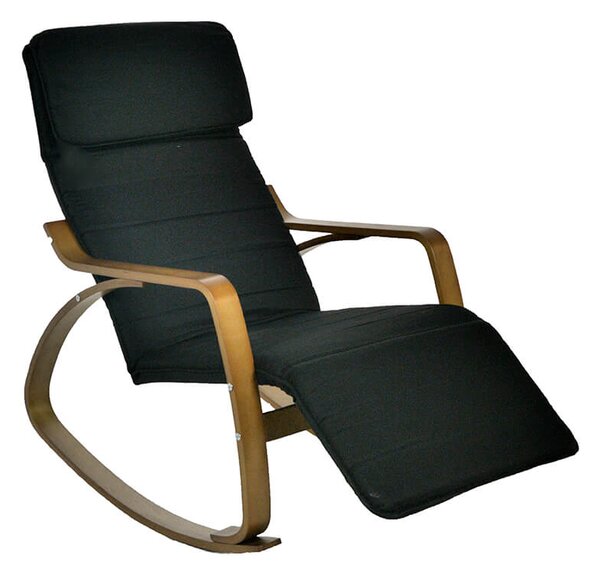 Sedia a Dondolo in Tessuto e Legno con Cuscino e Poggiapiedi 67x110/127xH95cm Nera
