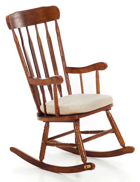 Sedia a Dondolo in Legno Massello con Cuscino Sam Beige