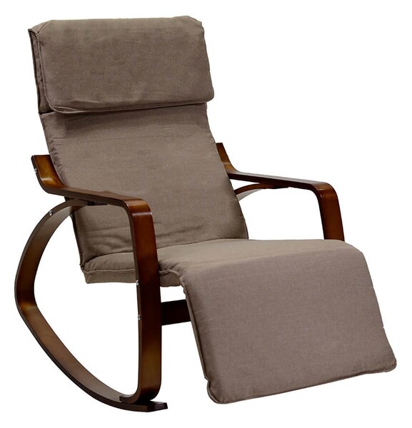 Sedia a Dondolo in Tessuto e Legno con Cuscino e Poggiapiedi 67x130xH95cm Crema