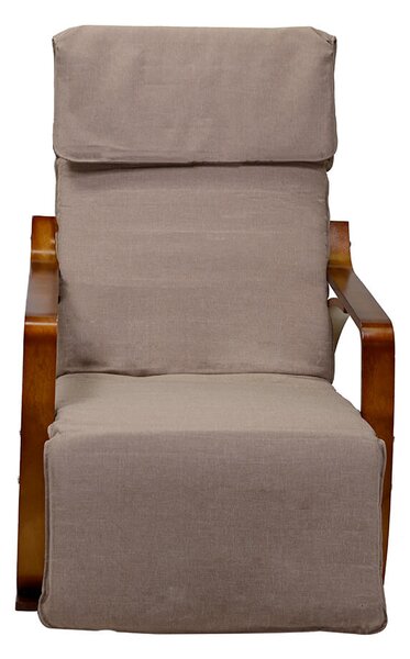 Sedia a Dondolo in Tessuto e Legno con Cuscino e Poggiapiedi 67x130xH95cm Crema