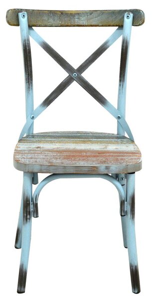 Sedia in Metallo e Legno Azzurro Antico