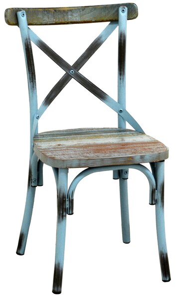 Sedia in Metallo e Legno Azzurro Antico