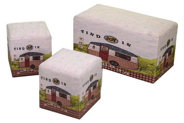 Set Panca e 2 Pouf in Lino 60x30H33cm Camper