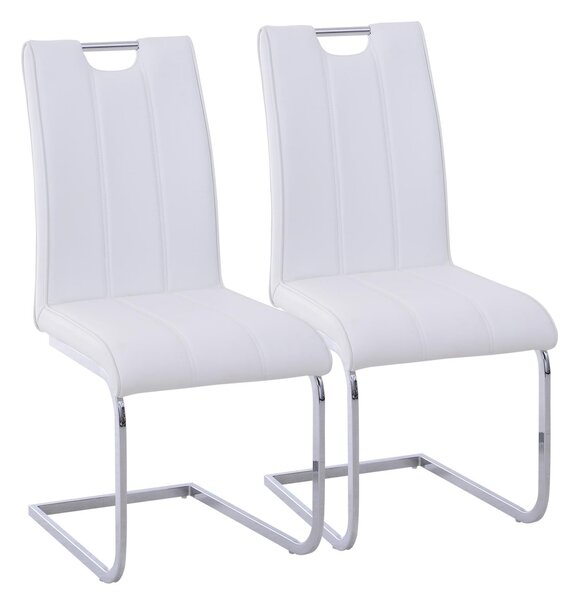 Set 2 Sedie Design Moderno in Metallo con Rivestimento in Pelle PU Bianco