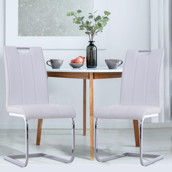 Set 2 Sedie Design Moderno in Metallo con Rivestimento in Pelle PU Bianco