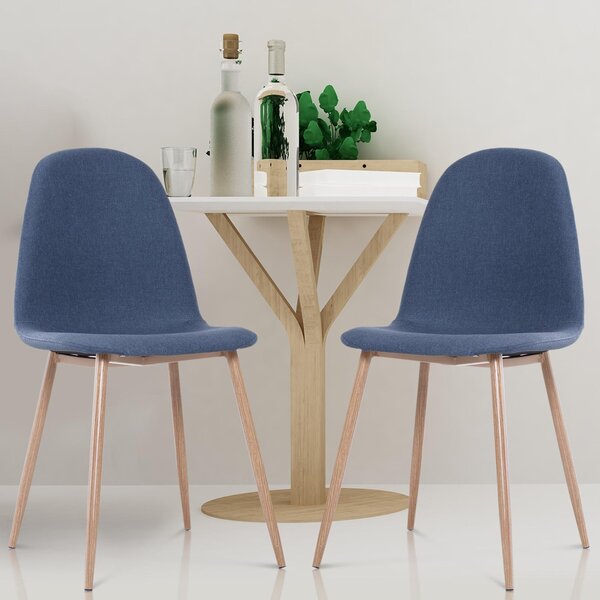 Set 2 Sedie da Pranzo Design Moderno in Lino con Gambe in Metallo Blu