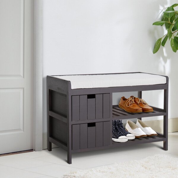 Panca Contenitore da Ingresso con Cassetti e Ripiani in Legno Grigio 69x34x48 cm