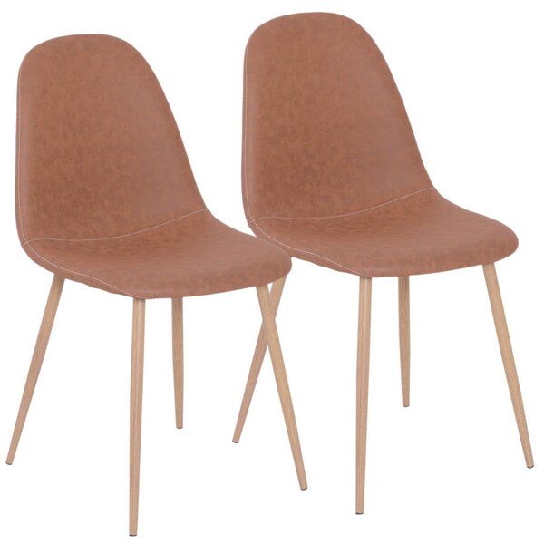 Set 2 Sedie da Pranzo Design Moderno in Lino con Gambe in Metallo Marrone