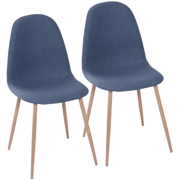 Set 2 Sedie da Pranzo Design Moderno in Lino con Gambe in Metallo Blu