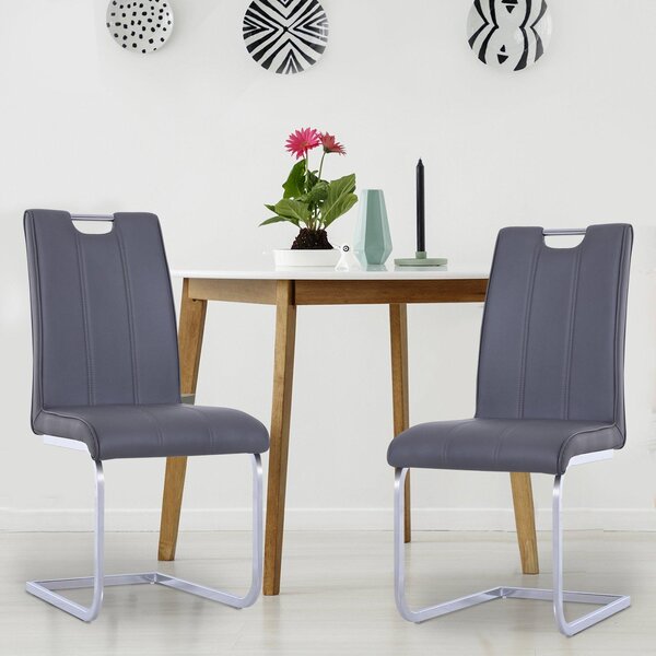 Set 2 Sedie Design Moderno in Metallo con Rivestimento in Pelle PU Grigio