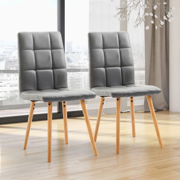 Set 2 Sedie Moderne Imbottite in Similpelle e Legno Grigio 45x56x93 cm