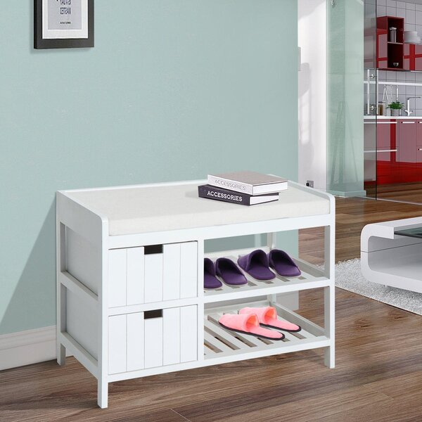 Panca Contenitore da Ingresso in Legno Bianco 69x34x48 cm