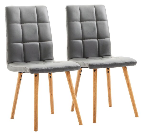 Set 2 Sedie Moderne Imbottite in Similpelle e Legno Grigio 45x56x93 cm