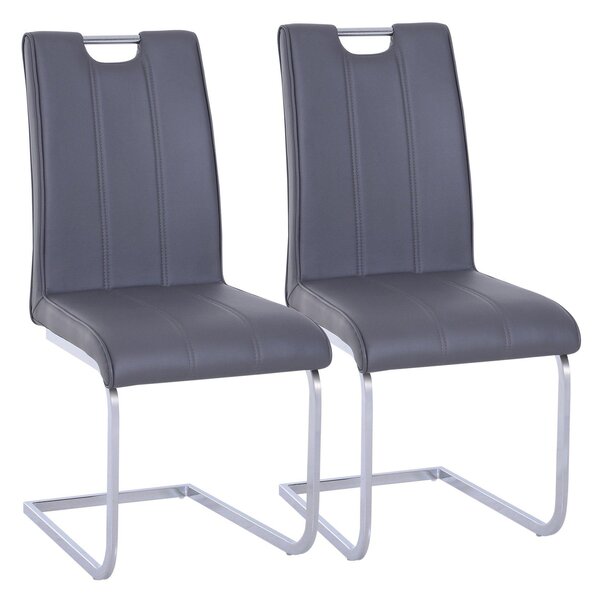 Set 2 Sedie Design Moderno in Metallo con Rivestimento in Pelle PU Grigio