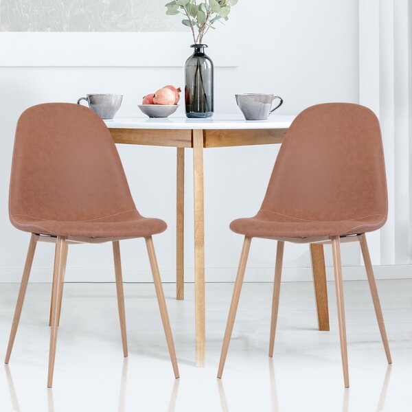 Set 2 Sedie da Pranzo Design Moderno in Lino con Gambe in Metallo Marrone