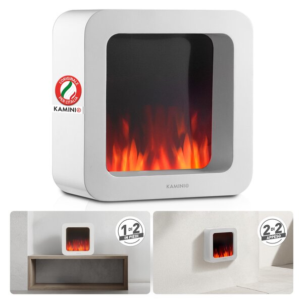 KAMINIO Camino da tavolo elettrico MIA L - Camino da tavolo elettrico decorativo con effetto fiamma 3D, dotato di batteria a lunga durata per un utilizzo portatile - Bianco