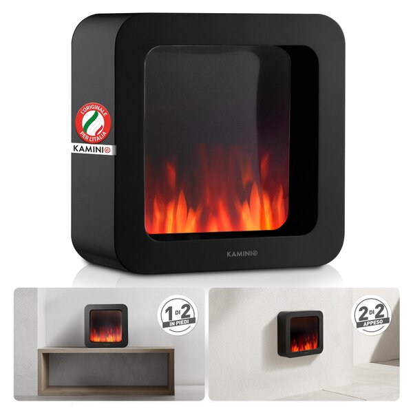 KAMINIO Camino da tavolo elettrico MIA L - Camino da tavolo elettrico decorativo con effetto fiamma 3D, batteria a lunga durata per un utilizzo portatile - Nero
