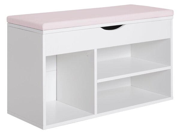 Panca da Ingresso Scarpiera con Sedile Imbottito Ribaltabile in Legno Bianco 80x30x47 cm