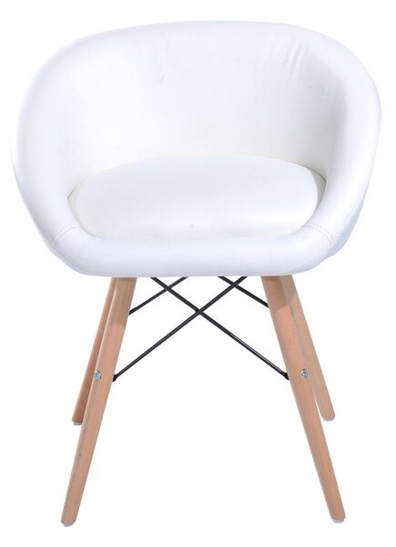 Sedia Imbottita in Similpelle e Legno Bianco 52x45.5x64 cm