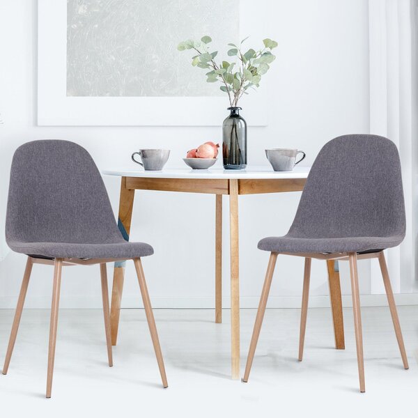 Set 2 Sedie da Pranzo Design Moderno in Lino con Gambe in Metallo Grigio