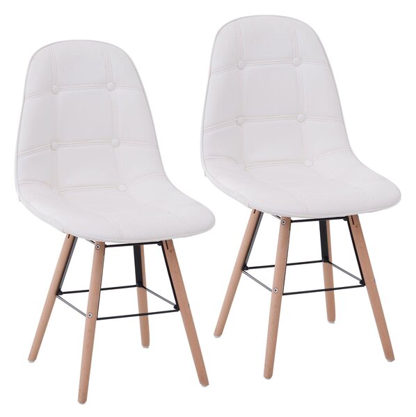 Set 2 Sedie da Pranzo di Design Imbottite con Gambe in Legno e Metallo Crema
