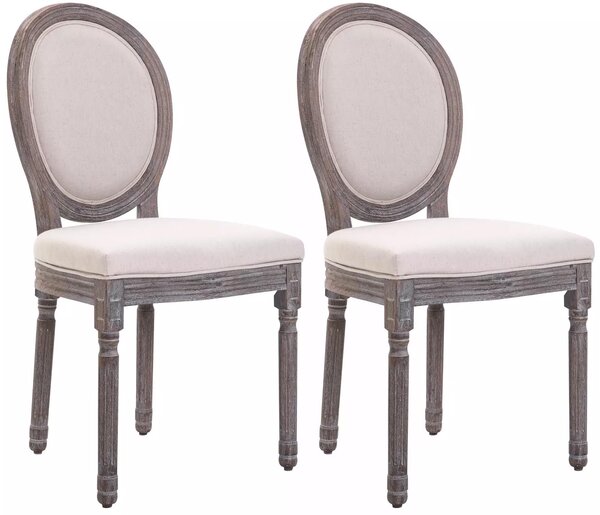 Set 2 Sedie in Legno Rivestimento in Lino Bianco