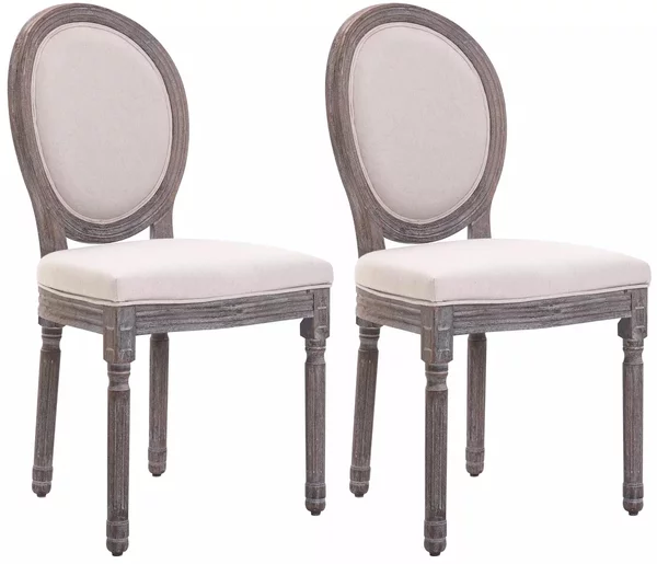 Set 2 Sedie in Legno Rivestimento in Lino Bianco