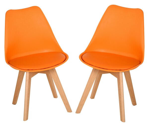Set 2 Sedie in Similpelle Gambe in Legno Arancioni
