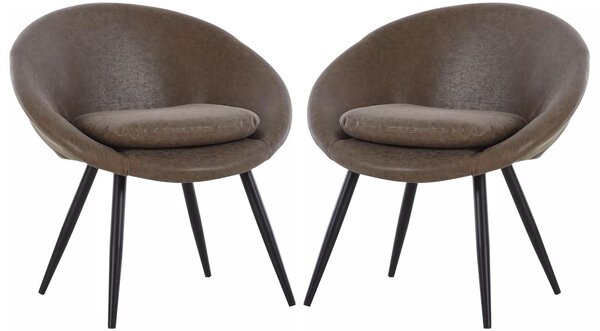 Set 2 Sedie in Metallo e Similpelle Marrone