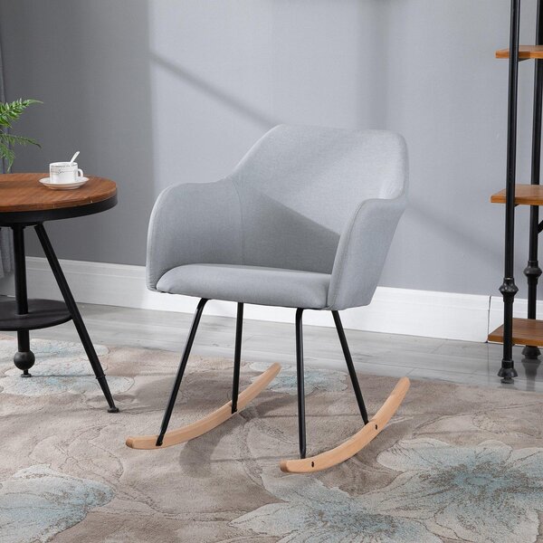 Sedia a Dondolo in Metallo e Tessuto Lino 46x69x80 cm Grigio Chiaro